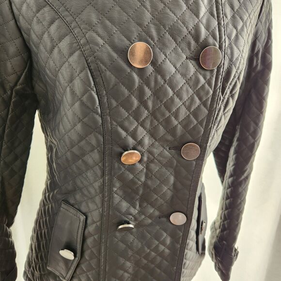 MONTANACO Faux Leather Jacket Womens Small Blank Quilted Peacoat Button Classic - Picture 3 of 14